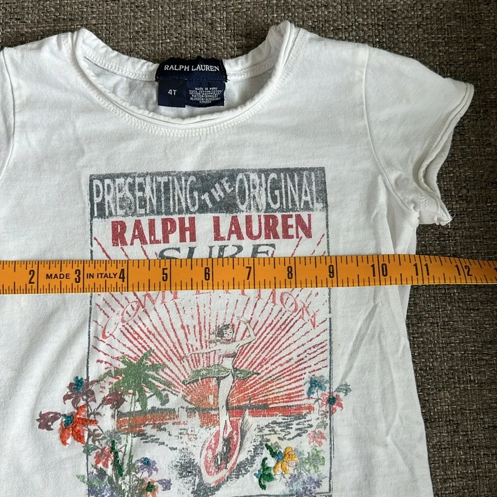 Ralph Lauren Girls White 4T Short Sleeve Surf Competition T-Shirt